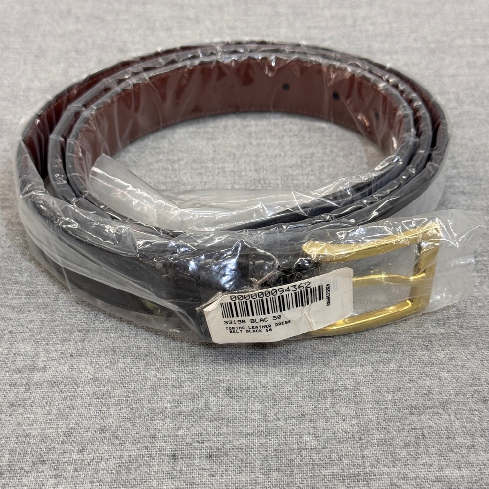 Torino Leather Mens Black Dress Belt Gold Buckle Size 50 Made in USA 4530-50